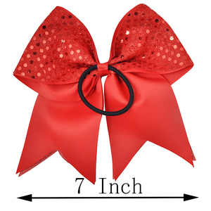 7 Inches Sequin Ribbon <strong>Cheer</strong> <strong>Bow</strong> Girls Rhinestone Bowknot Hair Ties Woman Elastic Hairband Cheerleading Hair <strong>Bows</strong> - Product Image 2