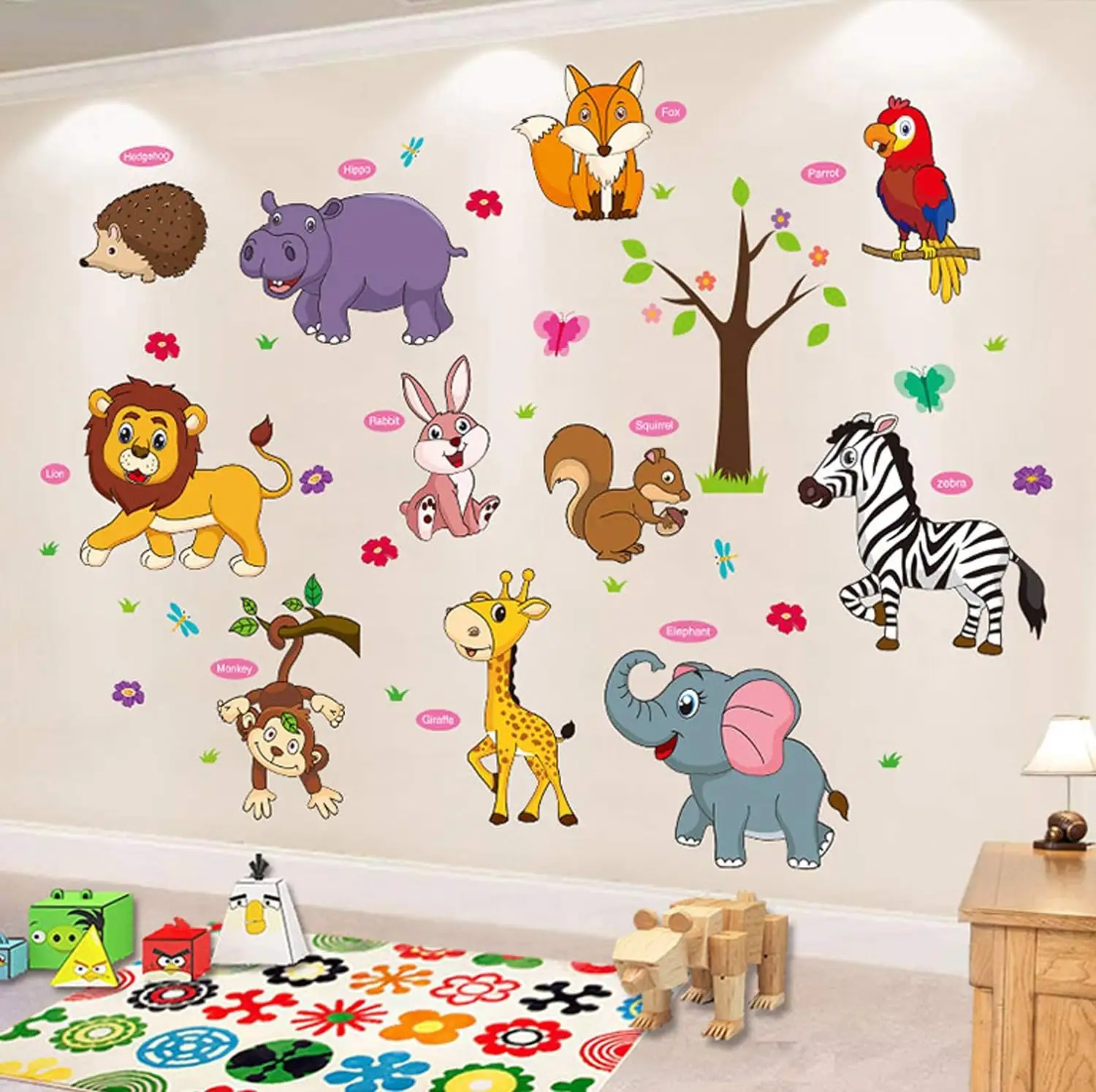 Animal pared pegatina dibujos animados bebé niños DIY calcomanía autoadhesivo papel tapiz Mural decorar para sala de estar