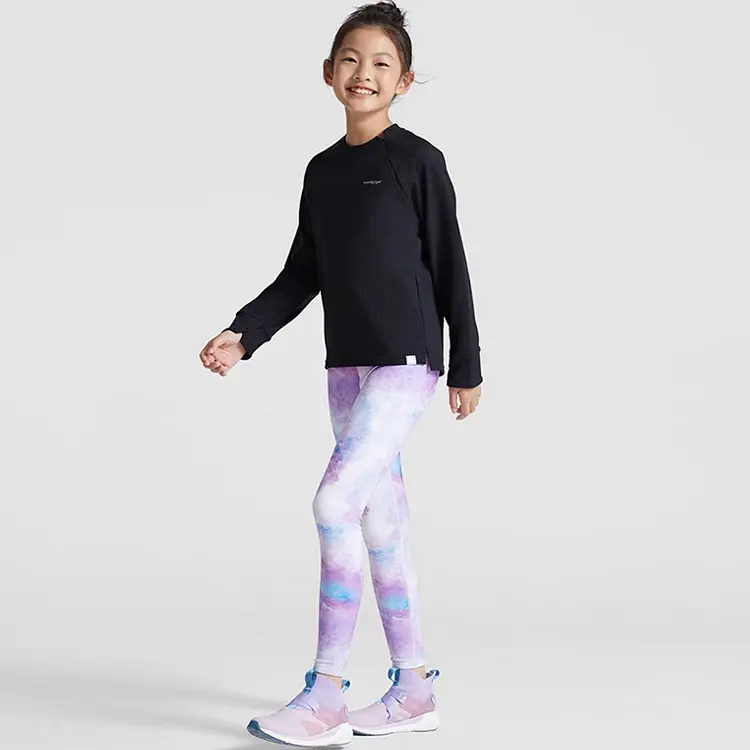 BSCI produsen OEM pakaian atletik dicetak bulu musim dingin termal hangat anak-anak Legging untuk anak perempuan