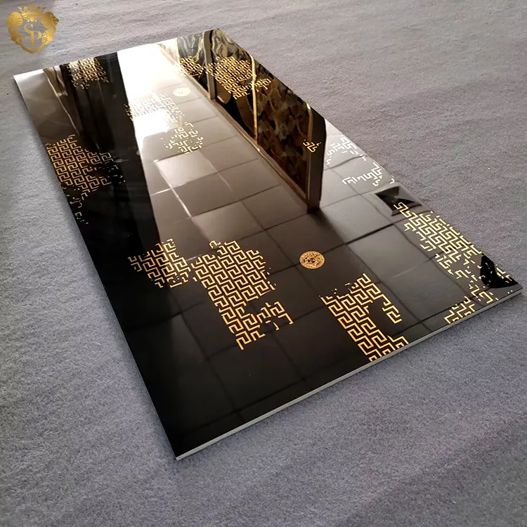 Retro Black Gold 600*1200 Porcelain Wood Like Tiles Polish Classic Antique Glazed Slab Marble Tile For Living Room Decoration