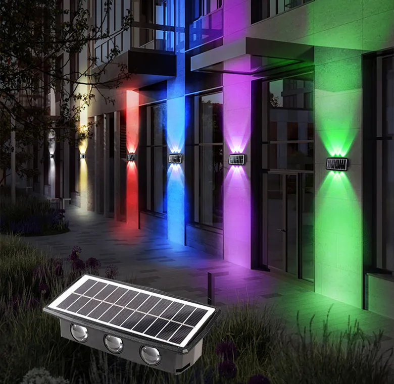 Luci solari giardino esterno doppio colore 2 modalità luminosità RGB LED applique da parete per la decorazione