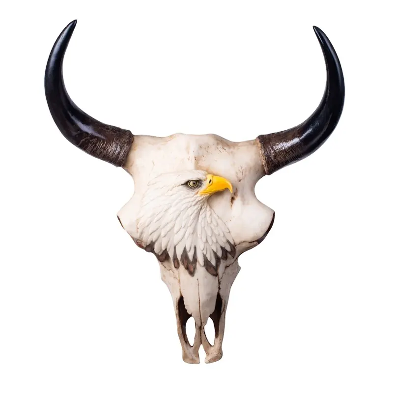 Groothandel Decoratieve Polyresin Bull Head Opknoping Decor Dieren Wildlife Sculptuur Beeldjes Voor Thuis Halloween Decor