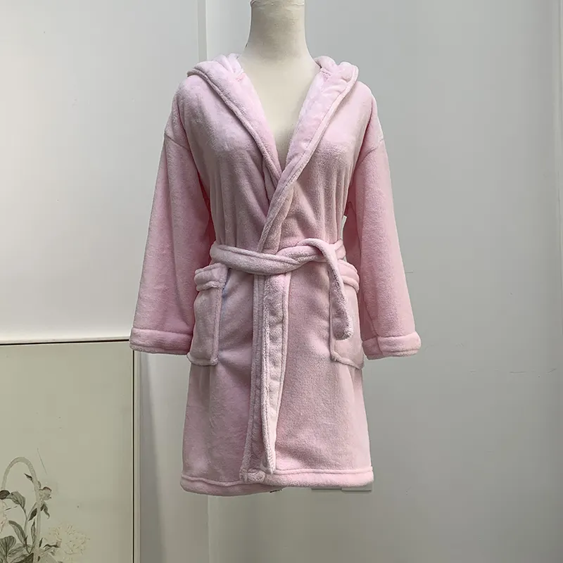 Albornoz de franela de invierno para mujer y ropa de dormir XL tamaño patrón sólido poliéster tejido de punto liso estampado pijamas de mujer