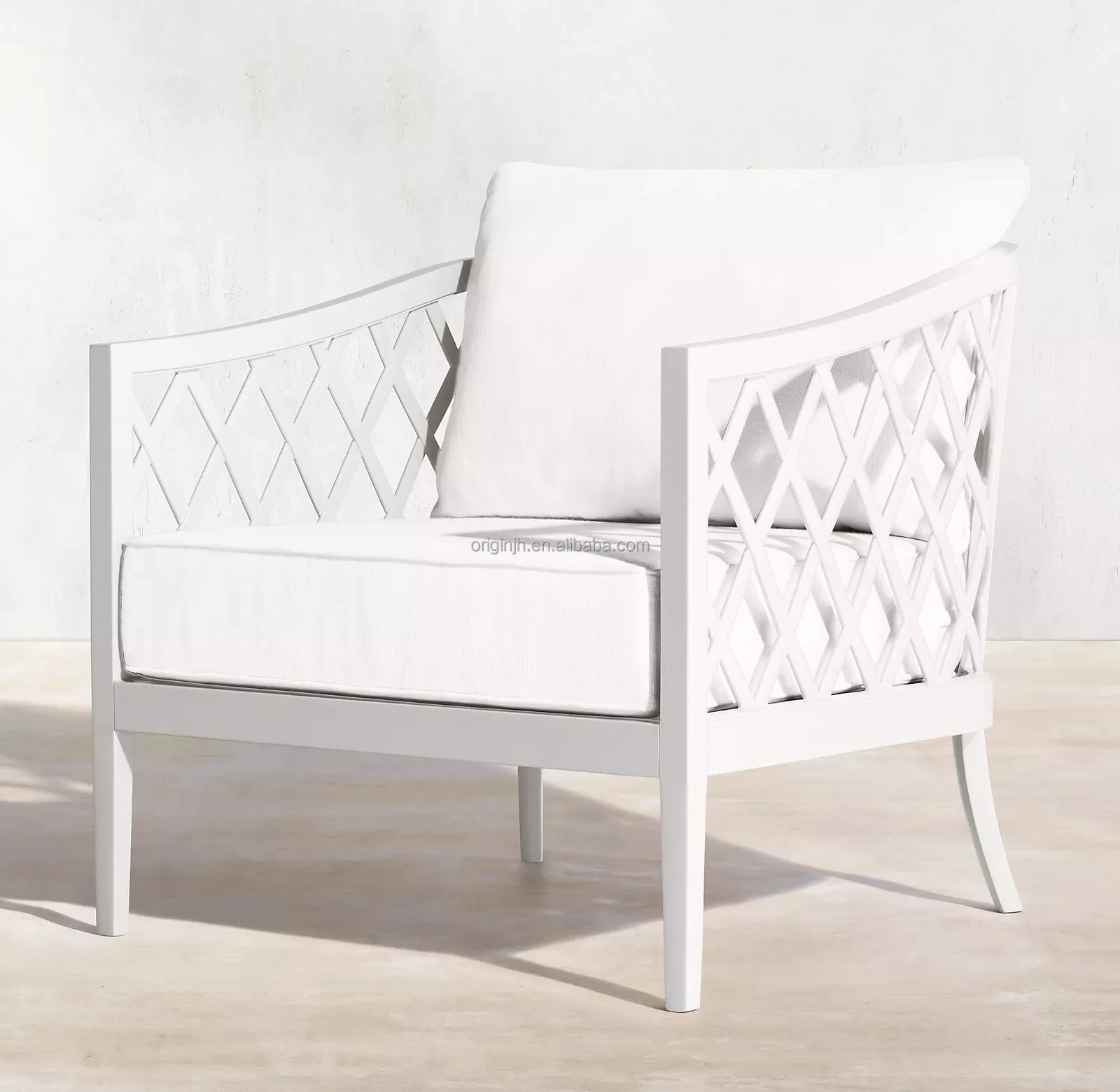 Outdoor garden furniture single seat comfortable cushions cross design handmade aluminum chair