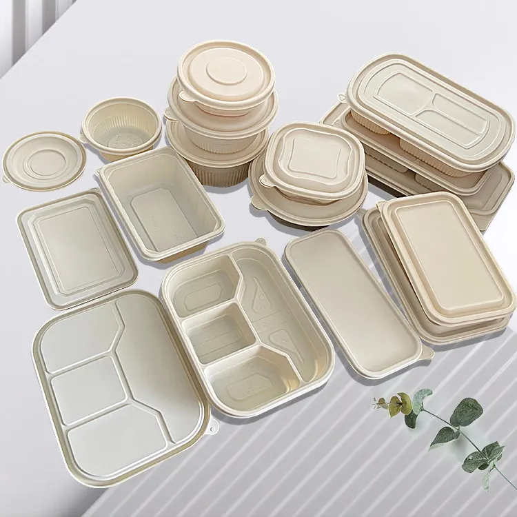 Compartimiento de Bento de fécula de maíz, embalaje ecológico, caja de almuerzo Biodegradable desechable de almidón de maíz, contenedor de alimentos