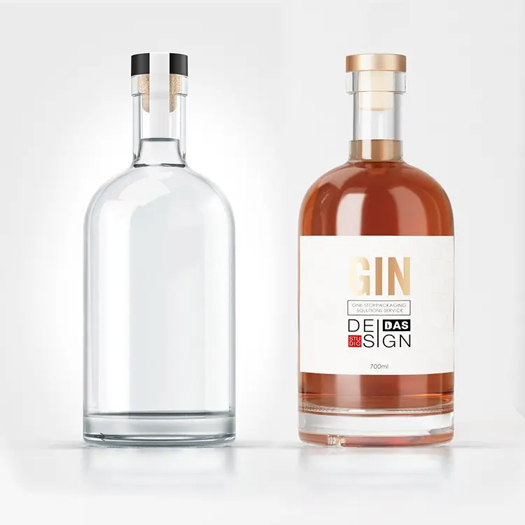 700ml 750ml Nordic vuoto Rum Whisky Vodka Spirit bottiglia di liquore in vetro con sughero per liquore Whisky 200ml 375ml 1L