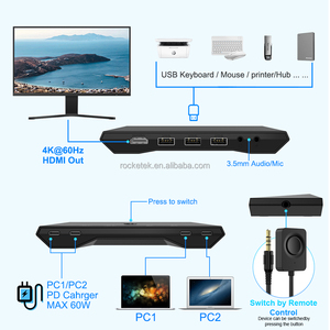 2台のPCが1つのモニターデータとビデオを共有フル機能デュアルUSB-C KVMスイッチシングル4K 60Hz HDMI 2.0 (ラップトップ用) - Product Image 3