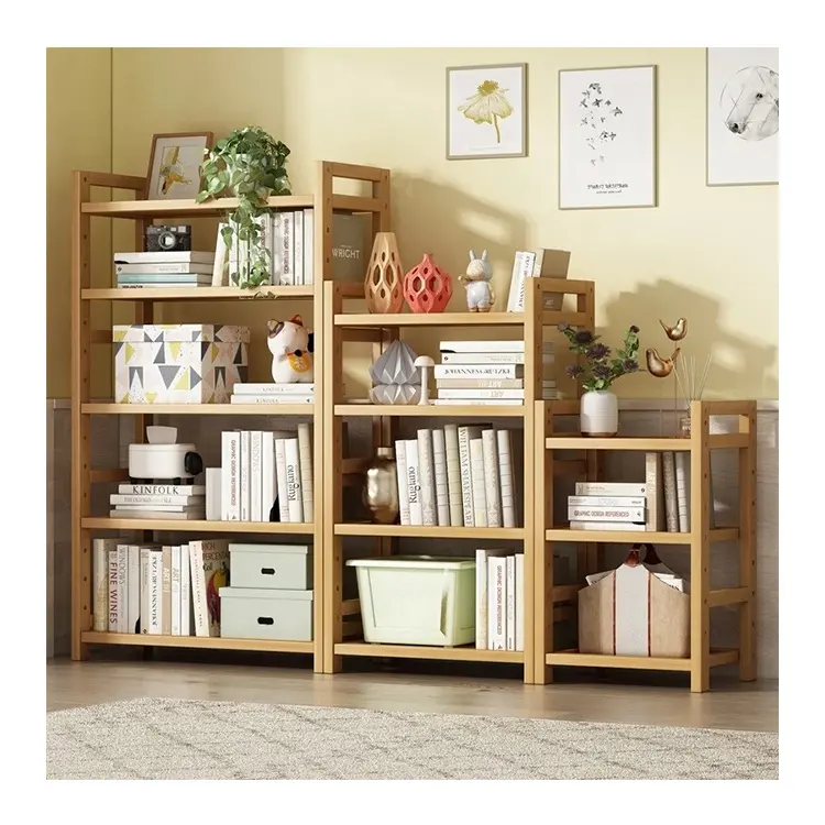 Multi Layer Solid Bamboo Furniture Simple Shelf for Bedroom Living Room Standing Bookshelf Kitchen Bathroom Storage Shelf