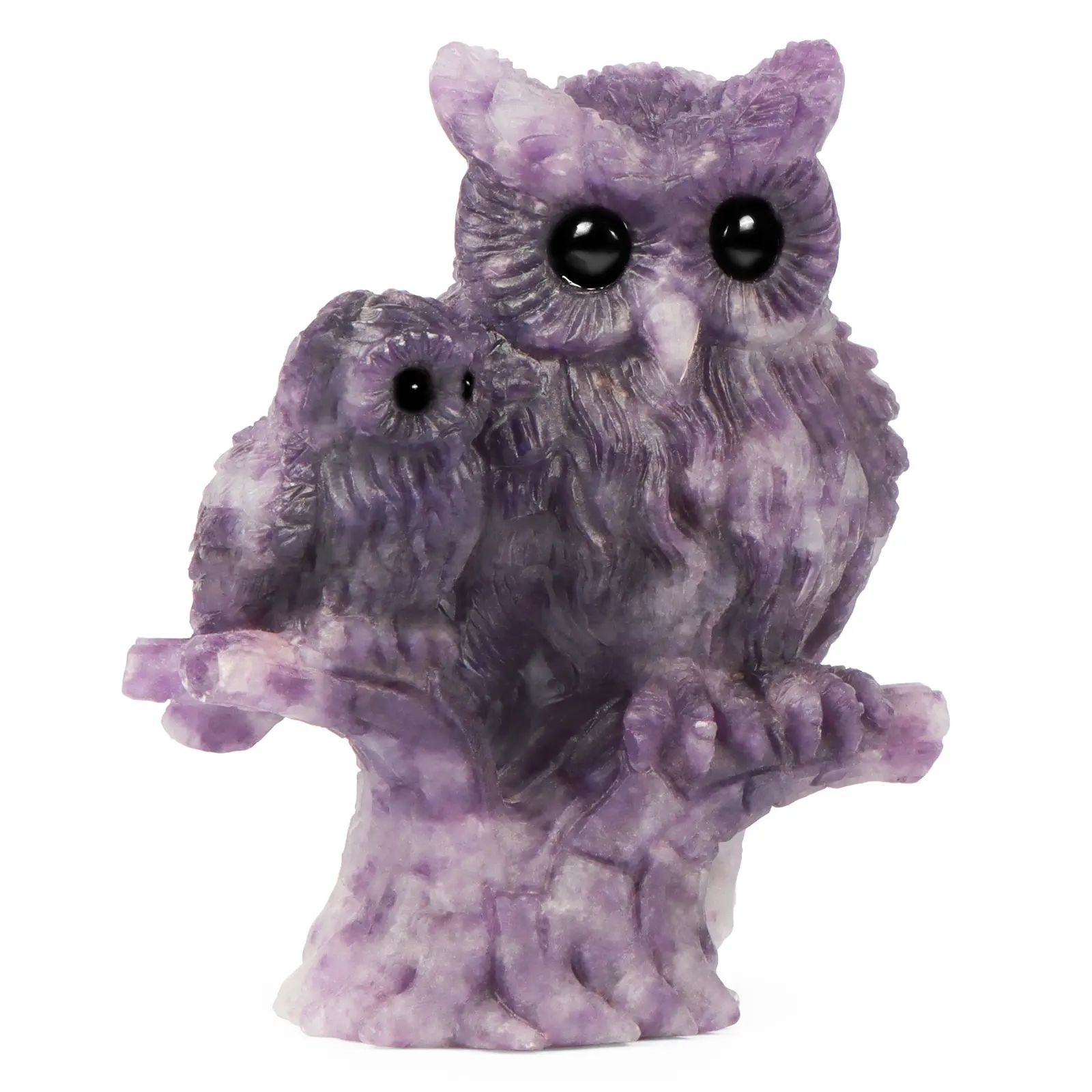 Crystal Wholesale Gemstone Craft Lepidolite Crystal 2 Owl Hand Carved Fine Art Indoor Sculpture Reiki Healing stone Statue