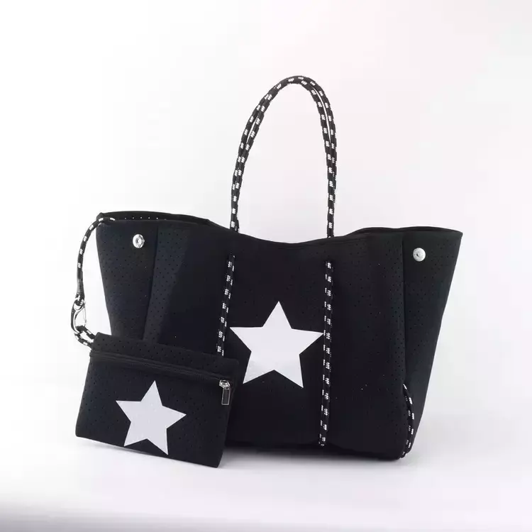 Damen italienische Marke Handtasche Neopren-Tasche beutel Reißverschluss Sternentaschen schwarz Neopren gewebte Neopren-Tasche