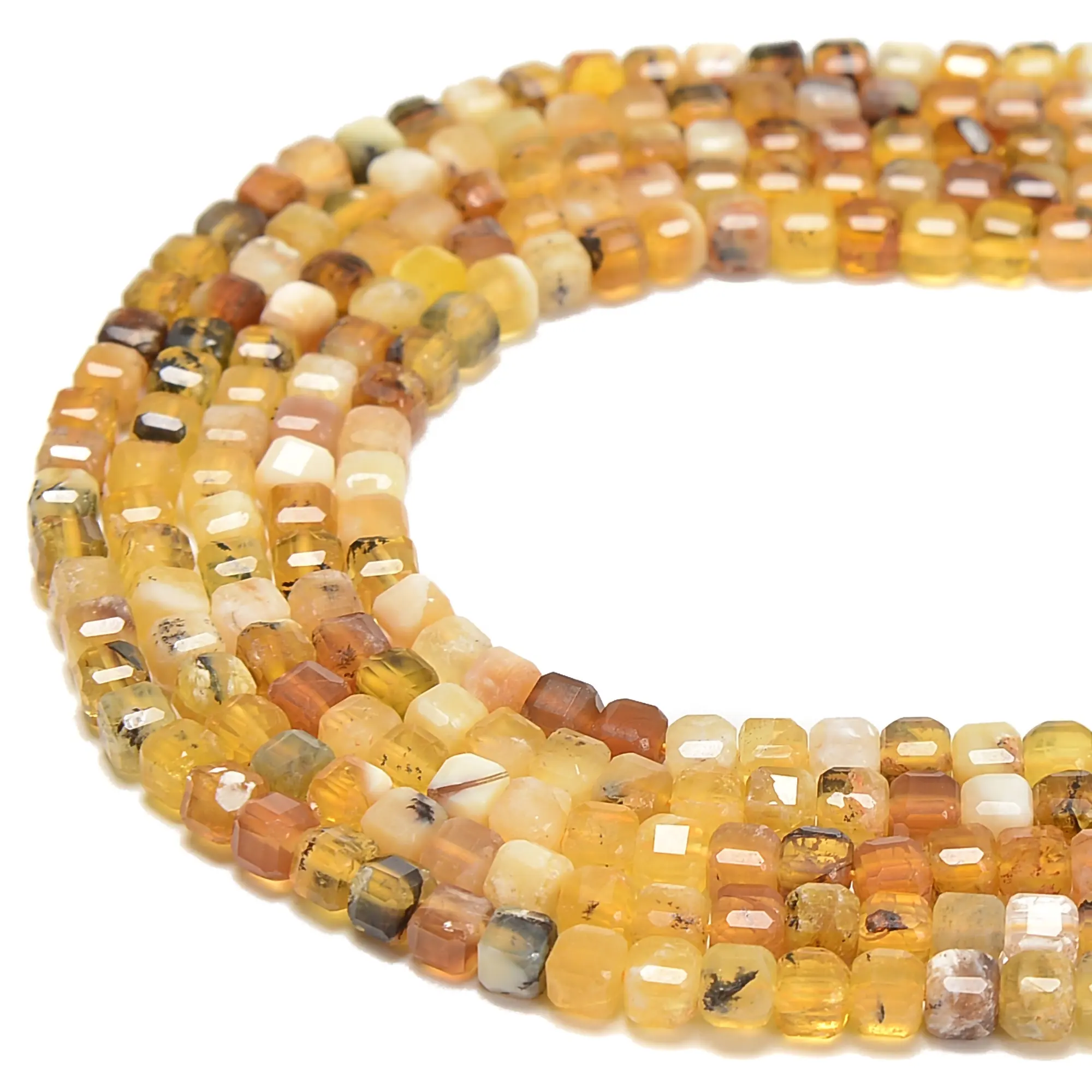 Perline sfaccettate con perline in pietra preziosa a cubo di forma quadrata di colore giallo opale per gioielli fai da te, misura 5mm