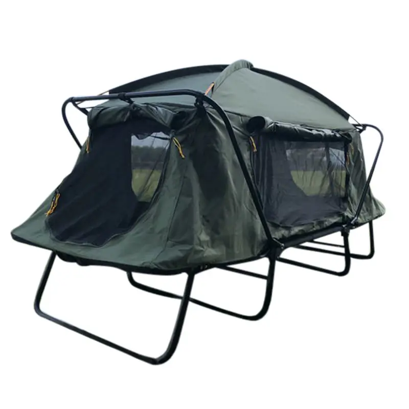 Tienda de campaña fuera del suelo a prueba de lluvia de doble capa tienda plegable al aire libre, cama para dormir con cubierta de lluvia para acampar