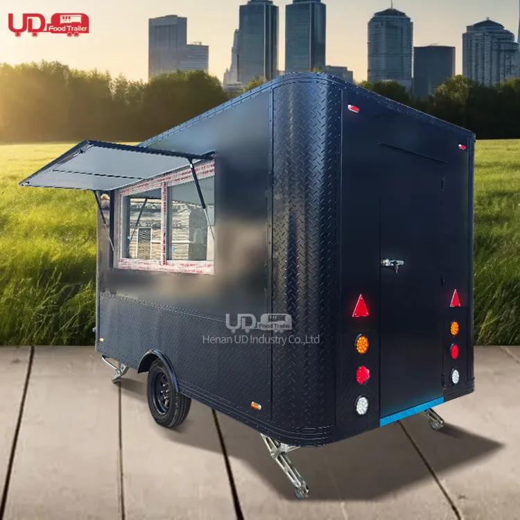 Custom 4m Dining Car Concession Catering Food Trailer Usa Ice Cream Hotdog Food Cart Black Square Mobile Food Truck