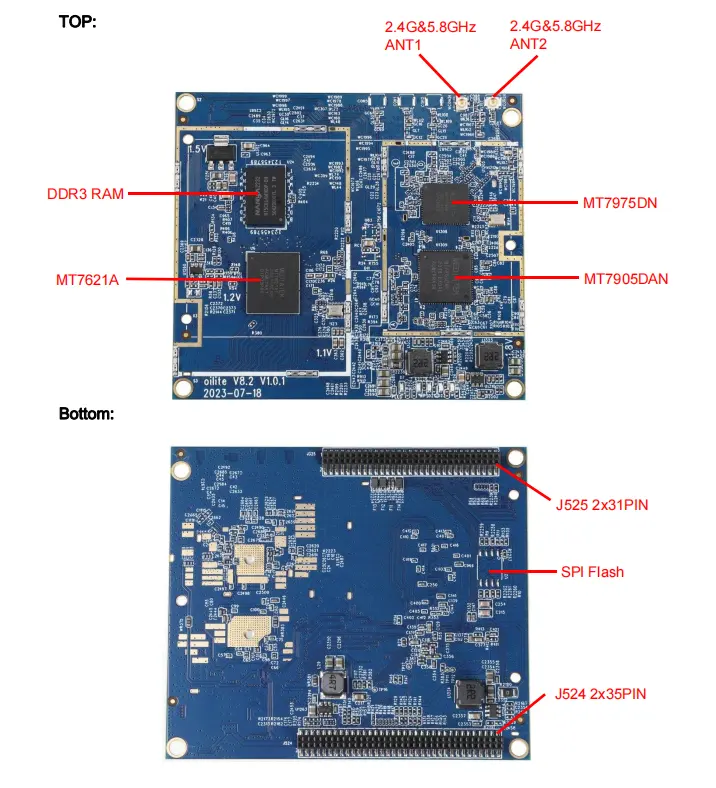 Oolite V8.2 MT7621 MT7905 MT7975 โมดูลไร้สาย MT7621A WiFi 6 Core โมดูล AX1800Mpbs ความถี่คู่ 2.4G 5.8G เราเตอร์โมดูล