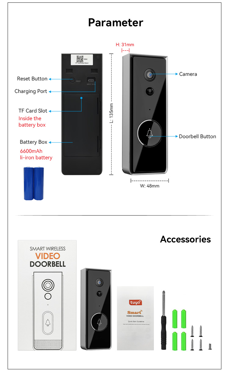 High quality  electronic wireless security visual  Tuya wifi with camera smart  ring doorbell
