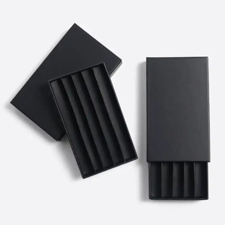 Aangepaste Zwarte Sigaret 5 Pack Pre Roll Box Verpakking Buis Lade Duw Stijve Display Kraft Papier Doos Pre Roll Verpakking