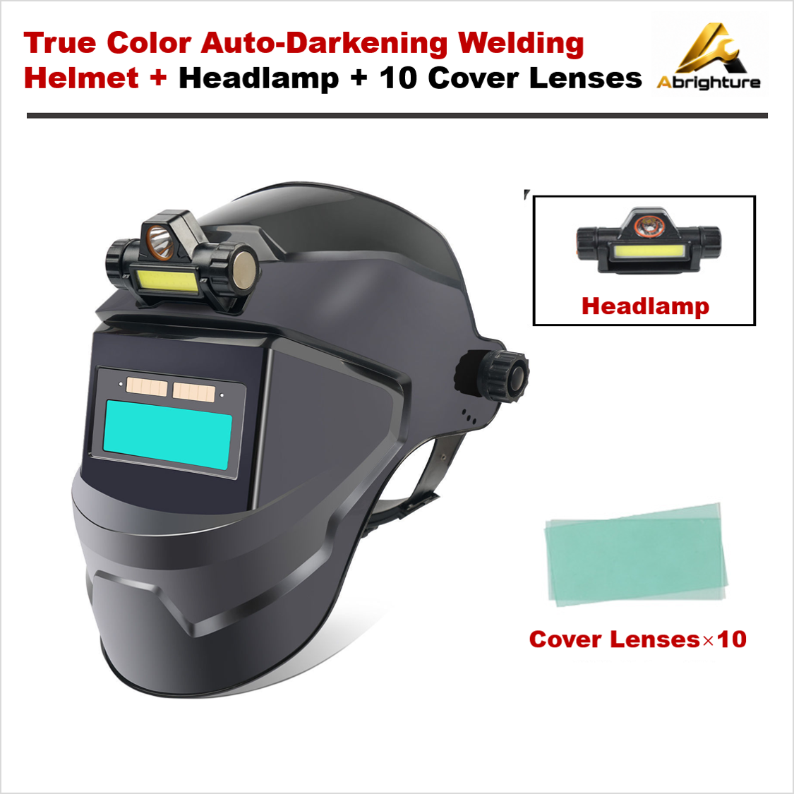 True Color Auto-Darkening Helmet + Headlamp + 10 Lenses