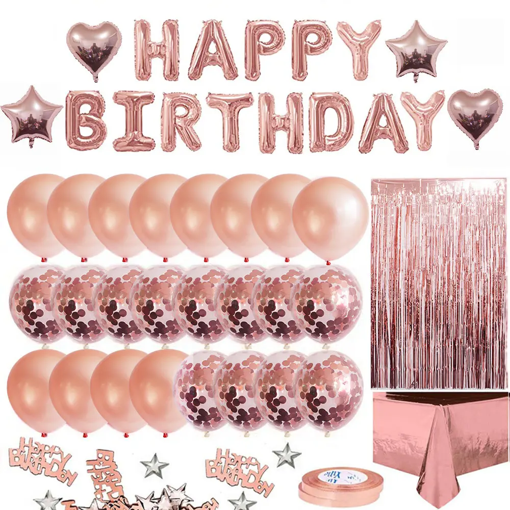 Globos de aluminio con letras de oro rosa de 16 pulgadas para fiesta de cumpleaños, decoraciones para niños y adultos, suministros de fondo de aniversario, decoración de Frozen