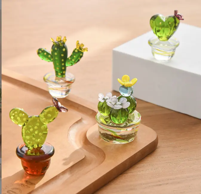 Creative glass cactus decoration desktop home table decoration gift glass crafts Flowerpot / car decoration