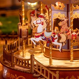 3D木製パズルアッセンブルおもちゃAMT01サンセットカーニーオルゴールDIYミニチュアハウス