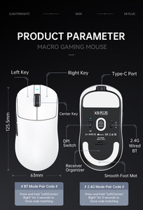 Tấn công cá mập x8plus không dây nhẹ paw3395 Chuột Ba chế độ chơi game - Product Image 5