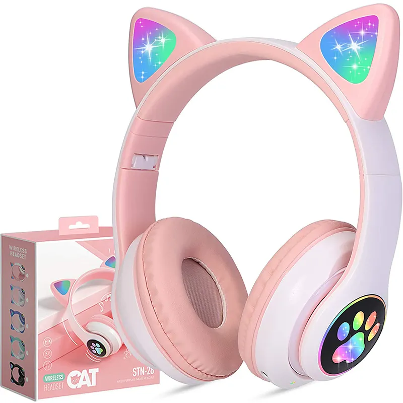 دروبشيبينغ لطيف القط الأذن B39 سماعة رأس لاسلكية مع مصباح ليد اللاسلكية سماعة دعم TF بطاقة سماعة الألعاب للأطفال