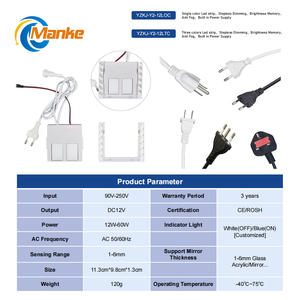 Smart LED Dual Touch Dimm sensor 12W/24W Dreifarbige/einfarbige Defogging-Funktion Eingebautes Netzteil Induktiv - Product Image 2