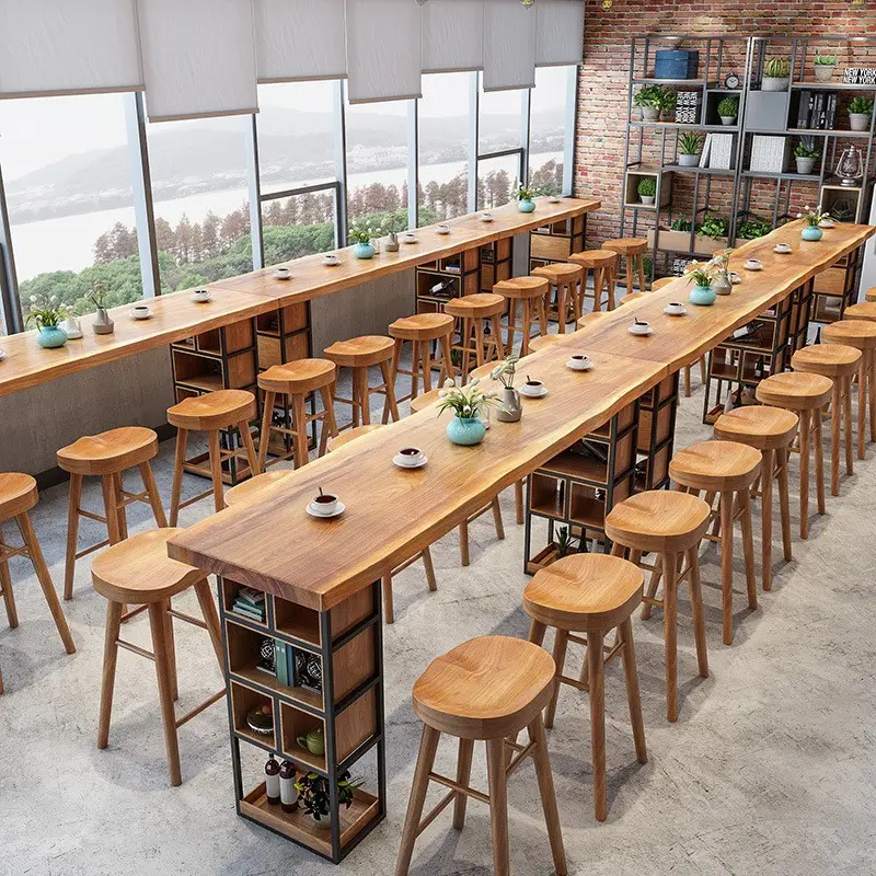 Unidad Interior de Bar, asiento de comida rápida, taburete de árbol, madera, Bistro húmedo, mesa y silla