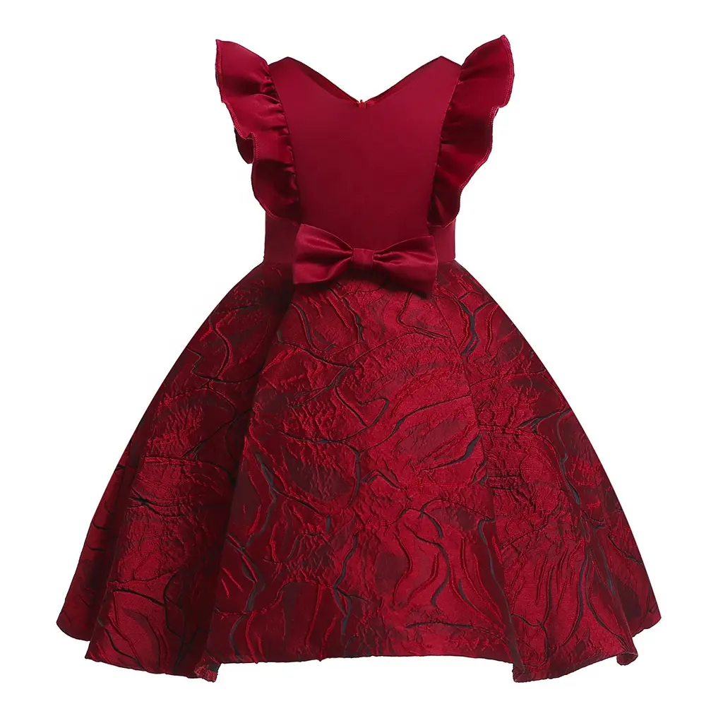 Vestido de noche rojo con cuello en V para niños, modelo encantador, para espectáculo, Manga mariposa