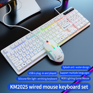 Precio de fábrica Teclado Km2025 Ratón con cable Conectado directamente Película de silicona Teclado Ratón Juego 104/105/107 Tecla Retroiluminación - Product Image 5