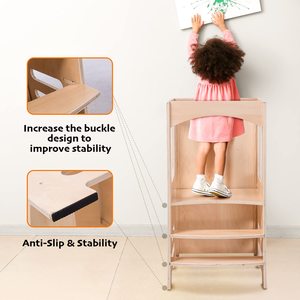 Houten Montessori Leren Kruk Leren Toren Met Tekentafel En Educatieve Nummer Stickers & Glijbaan - Product Image 5