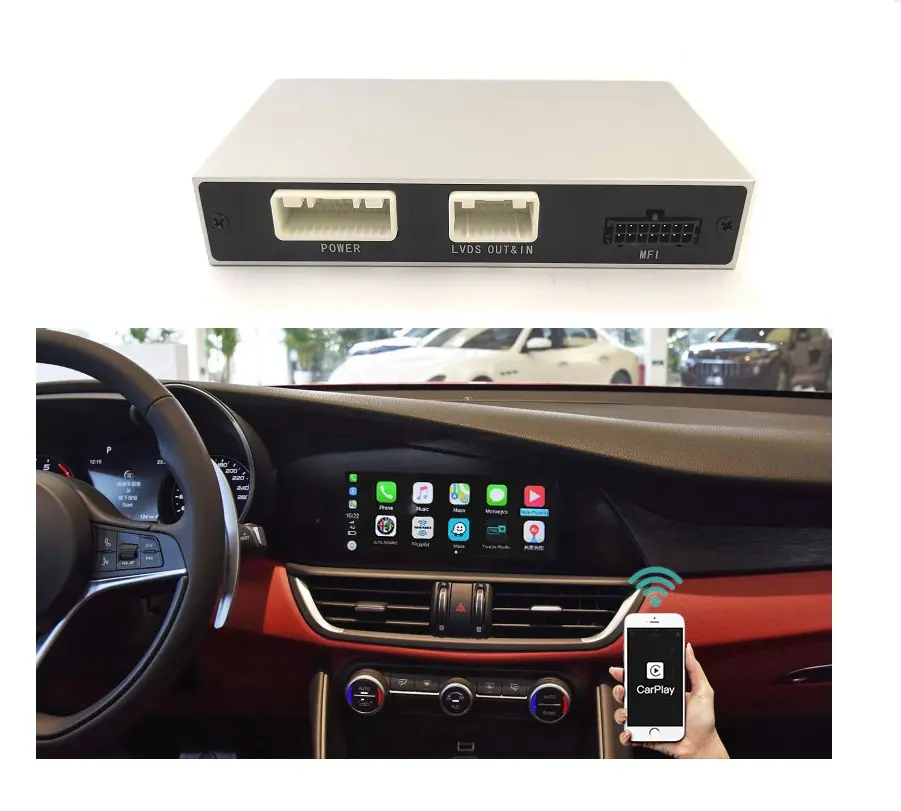 वायरलेस वीडियो इनपुट के साथ CarPlay वायरलेस एंड्रॉयड ऑटो इंटरफ़ेस के लिए अल्फा रोमियो giulia stelvio 6.5 ''8'' वायरलेस carplay बॉक्स