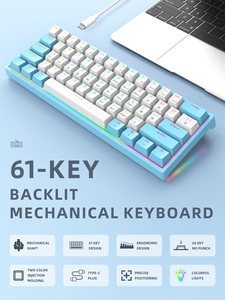 Manufacturer Customs 61 Keys TYPE-C <strong>Mechanical</strong> <strong>Keyboard</strong> with RGB Backlight Klavye Teclado <strong>Mechanical</strong> Gaming <strong>Keyboard</strong> for Desktop - Product Image 3
