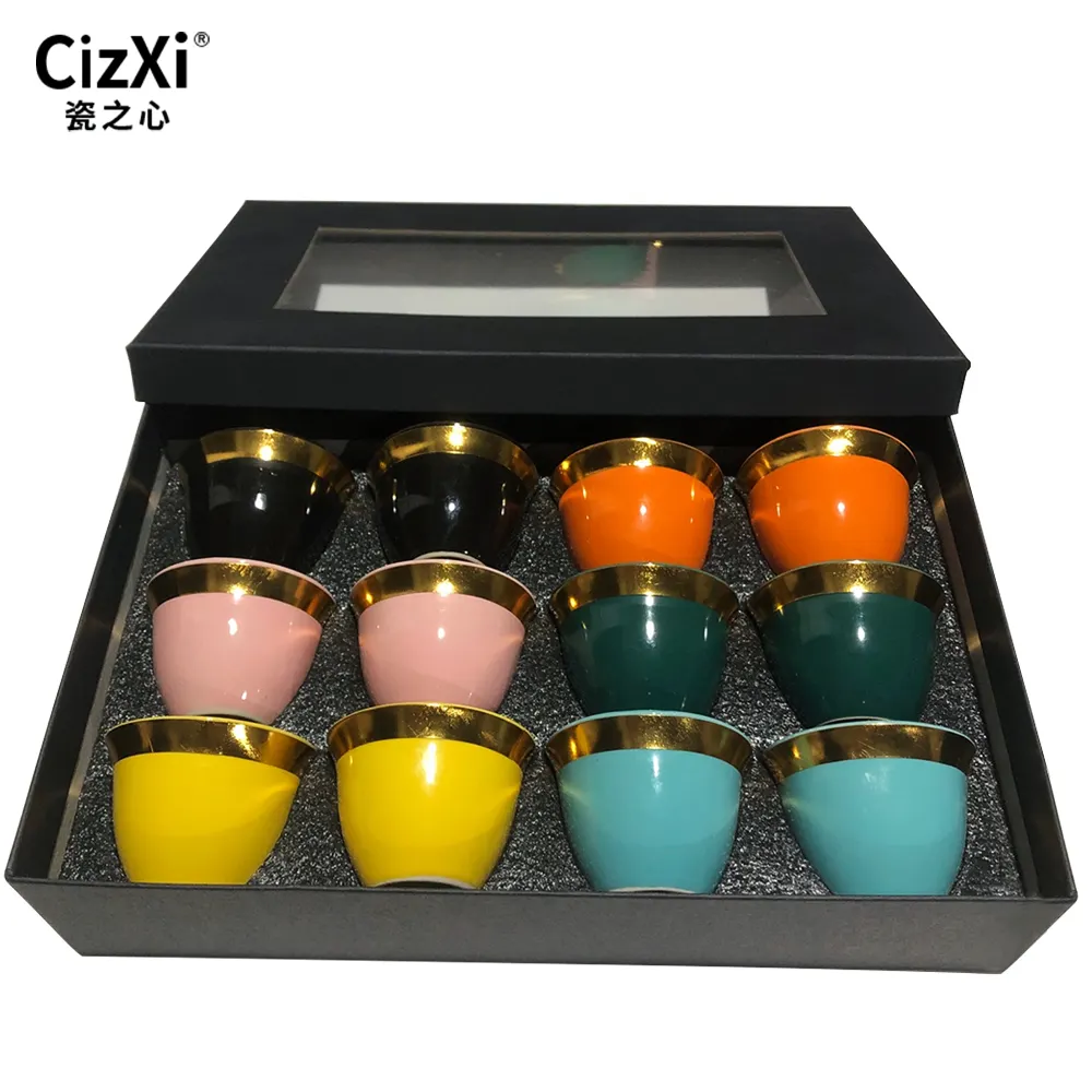 12pcs presente caixa atacado China porcelana barata cor novo design cerâmica árabe cawa chá copos set