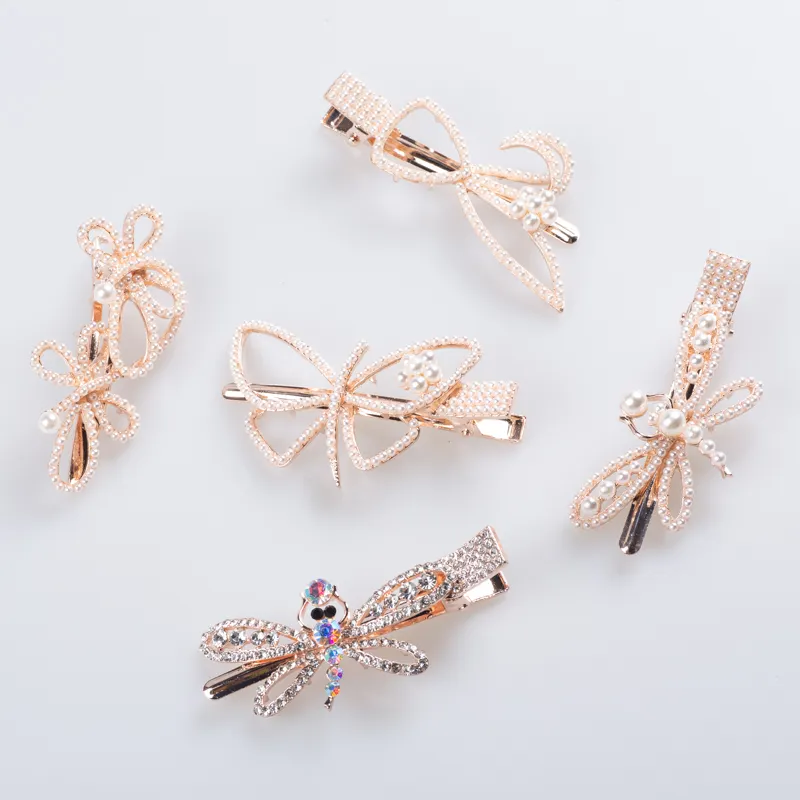 CLARMER Wholesales Korea New Simple Women Hair Accessories Alloy Fastness Butterfly Dragonfly Pearl Hair Clip