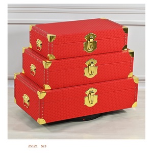<strong>Red</strong> PU Leather Wooden Decorative Storage Bin <strong>Trunk</strong> Box Rectangle Shape for Gift Packaging &amp; Storage - Product Image 4
