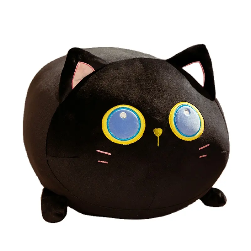 Travesseiro de pelúcia para gatos, almofada de pelúcia macia fofa e preta para gatos, brinquedo de anime