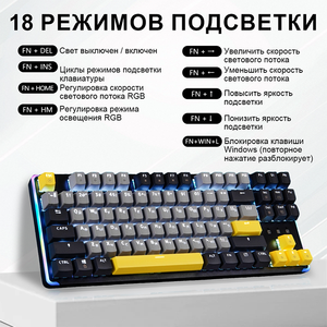 Hiệu Suất Cao RGB Bàn Phím Có Dây Kết Nối 87 Phím Chơi Game Bàn Phím Song Ngữ Keycaps Tiếng Anh Và Tiếng Nga - Product Image 3