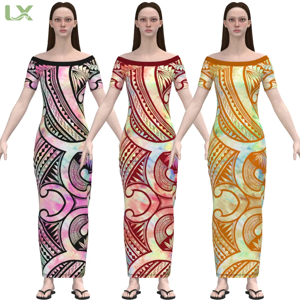 lexiu hawaiian tropical print pacific polynesia plus sized islander dresses Customized size