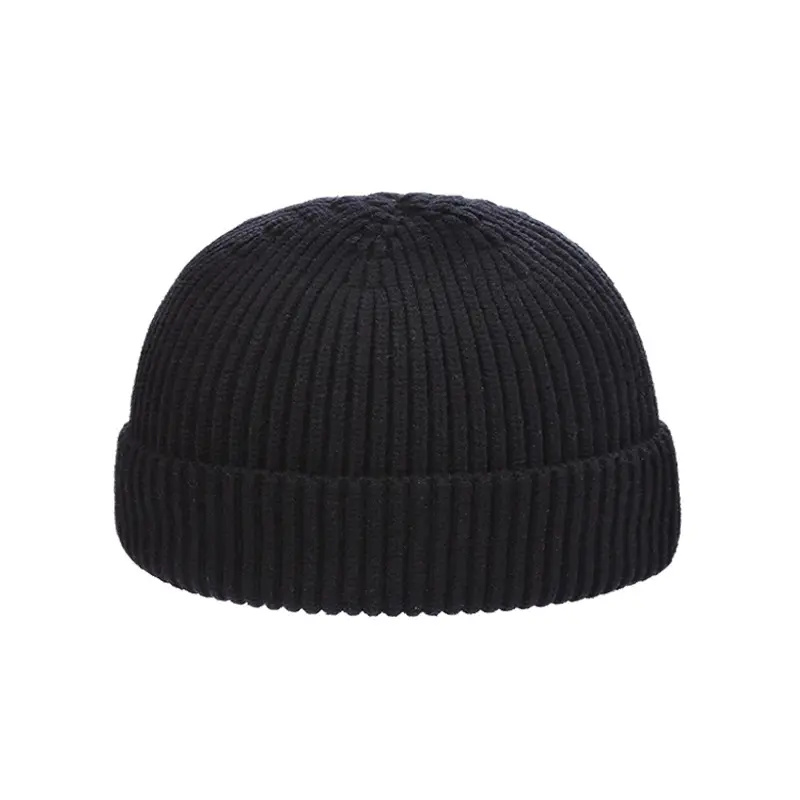 Gorro masculino de malha com cabo, listrado de algodão neon preto e acrílico, curto, para homens