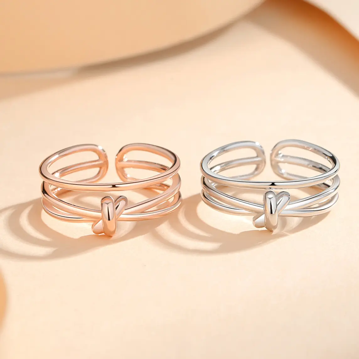 Trendy Stylish Damen verstellbarer Fingerring Sterling Silber mit rosé vergoldetem, einfachem, lässigem Design für Verlobung