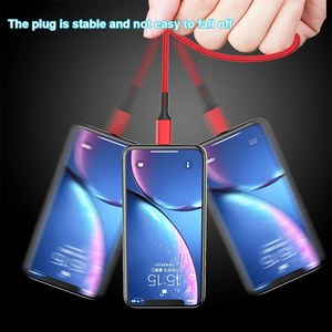 ถักหนึ่งลากสาม USB-A สำหรับแอปเปิ้ล Android ประเภท-c/ USB-C สายชาร์จเร็ว1.2เมตร3in1สีดำสีเงินสีแดงสีฟ้าสีทอง - Product Image 3