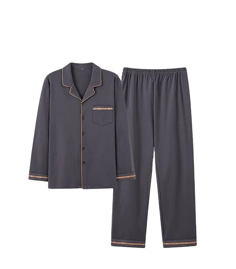 men's cotton pajamas wholesale top quality two pieces sleepwear set 100% cotton pajama set wholesale male home set