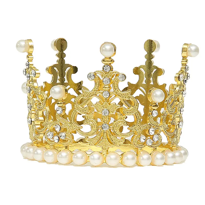 Explosive crown cake decorated Flower bouquet Silver Gold Pearl children's birthday crown headpiece Baroque adornment