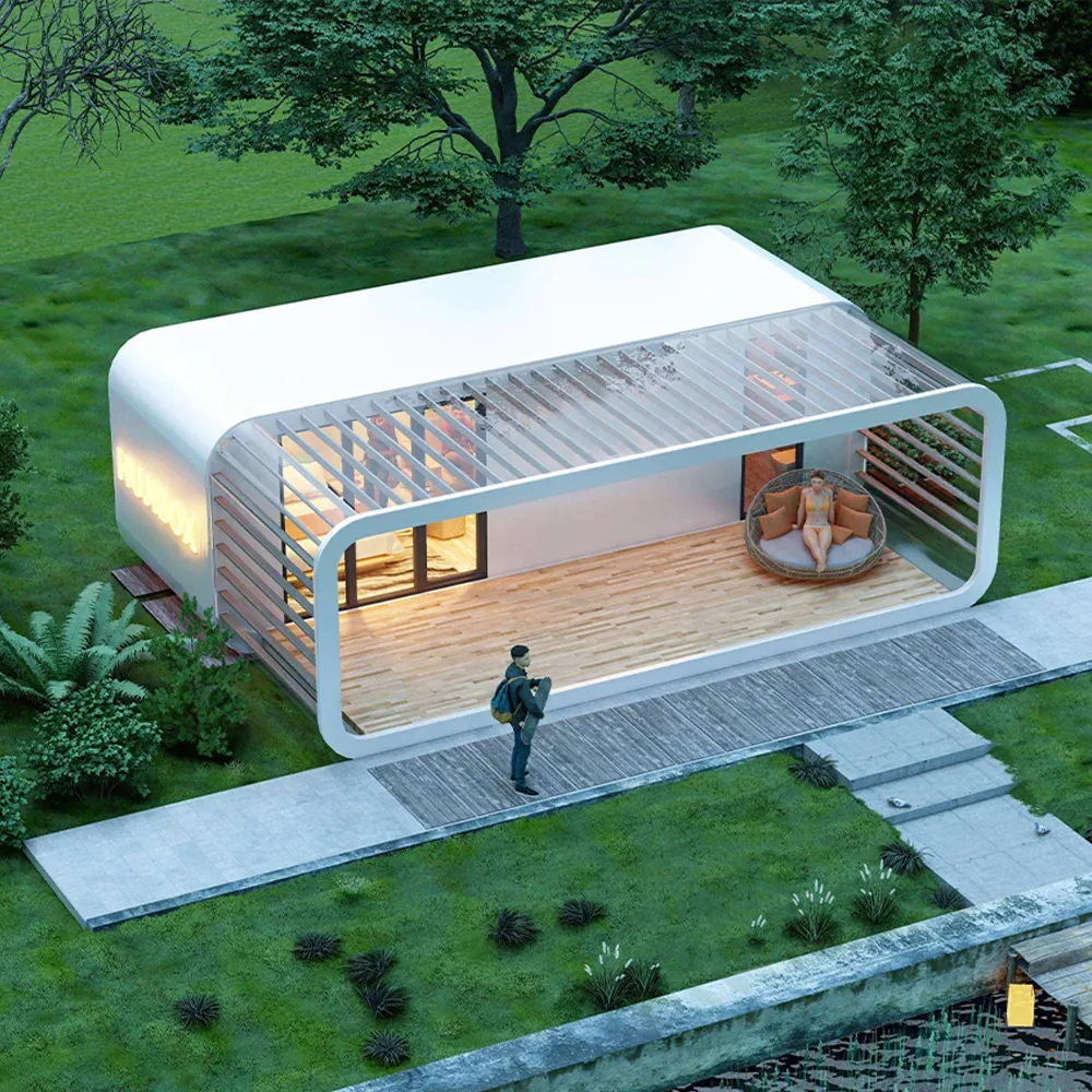 20ft 40ft 야외 현대 인기있는 조립식 하우스 럭셔리 오션 뷰 선샤인 룸 비치 룸 애플 캐빈
