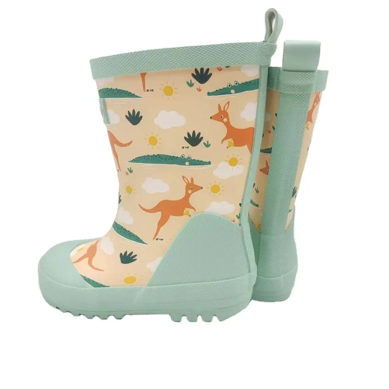 Nuovo Design scarpe protettive per esterni cartone animato personalizzato stampato in gomma bambino stivali da pioggia