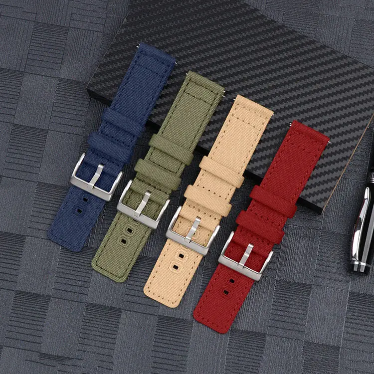 Factory Direct Customize Different color/size Canvas Watch Strap Cotton Watch Band with Quick Release Spring Bar Embroidery Hole