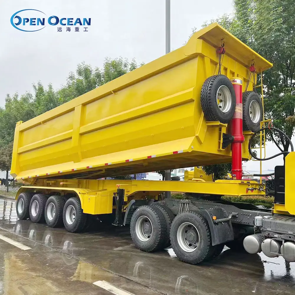 Hydraulische Dump Trailer Truck Oplegger Oplegger Kwaliteit Achterste Dump Truck Aanhangwagen Stalen Lading Te Koop