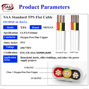 MiNZAN <strong>SAA</strong> Cable AS/NZS5000.2 1.5MM 2.5MM Twin and Earth Wire TPS Cable Australian Electrical Flat TPS Cable - Product Image 2
