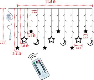 Cadena de luces LED para cortina Star Moon Light con 8 modos de iluminación con temporizador USB remoto/funciona con pilas